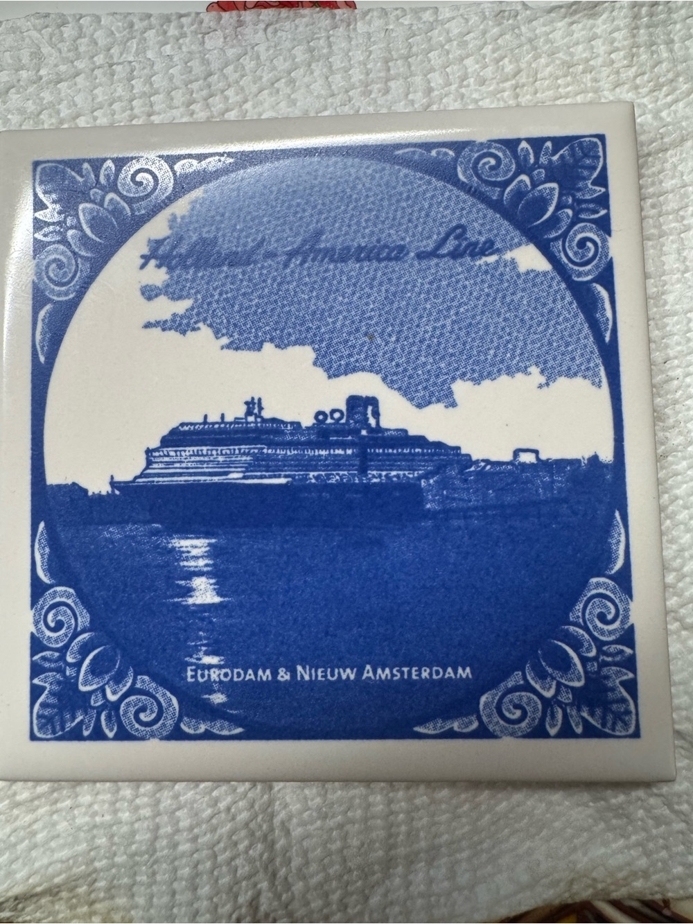 Holland America Line Delft Tile coaster 4x4"